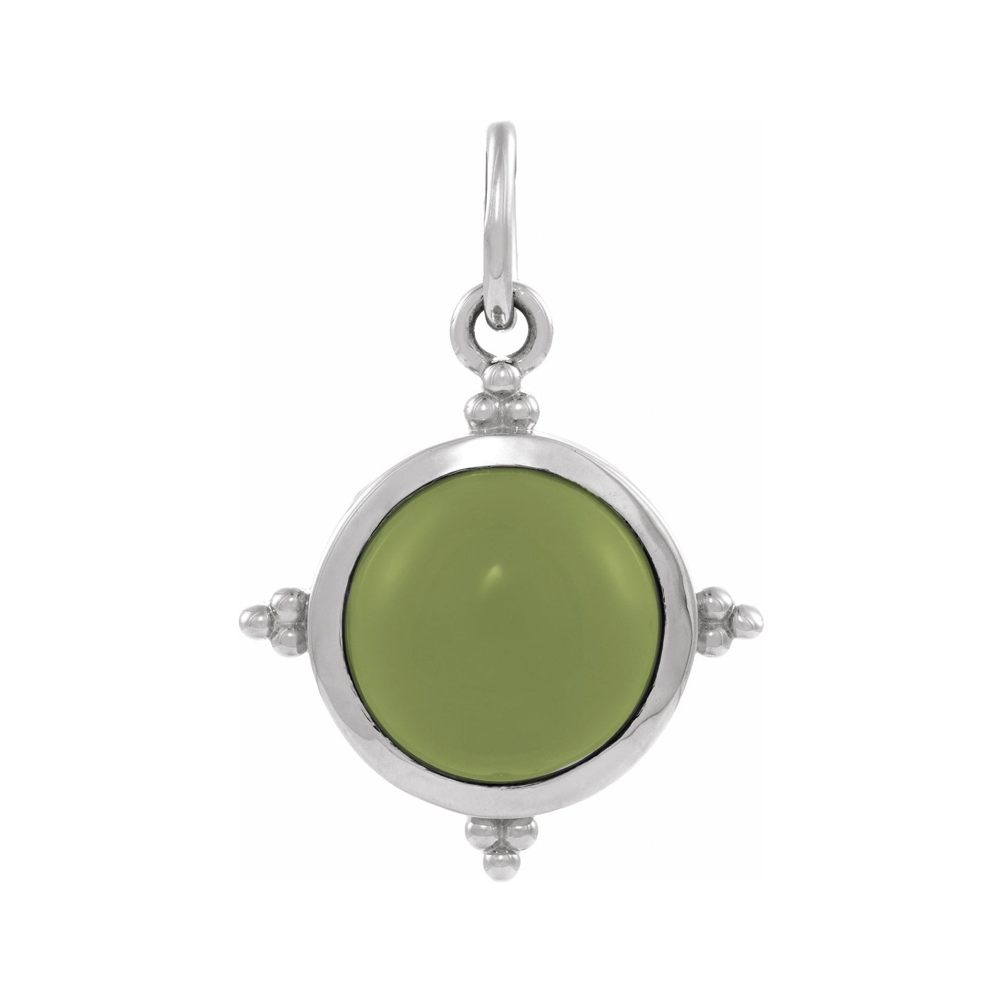 Sapphire Row Natural Gemstone Beaded Cabochon Pendant - Jade, 14K White Gold