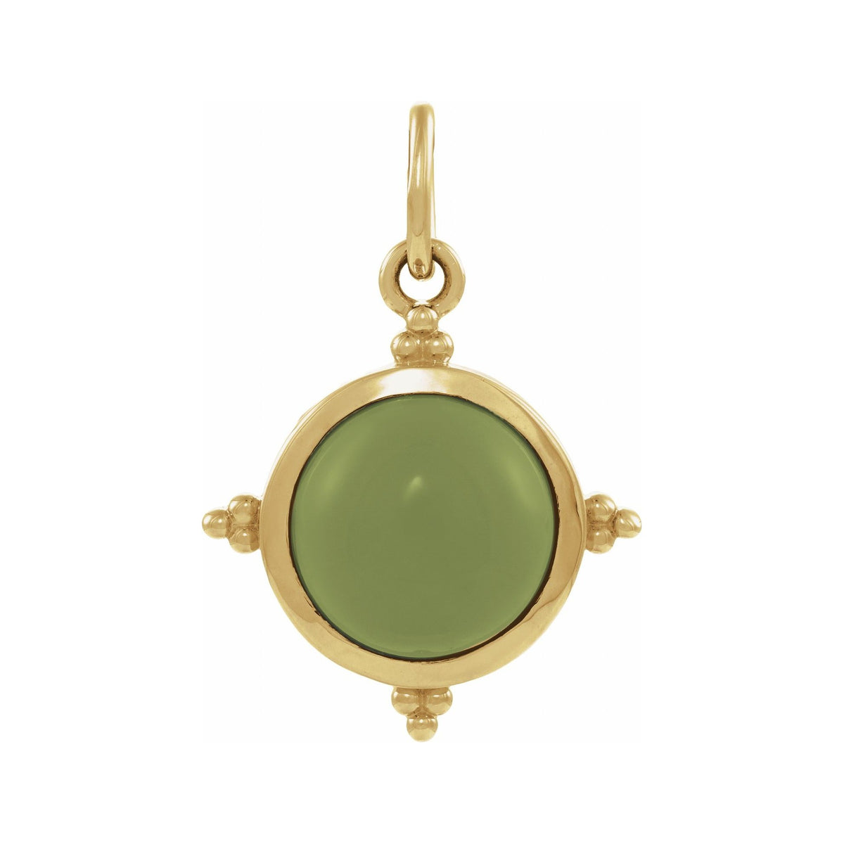 Sapphire Row Natural Gemstone Beaded Cabochon Pendant - Jade, 14K Yellow Gold