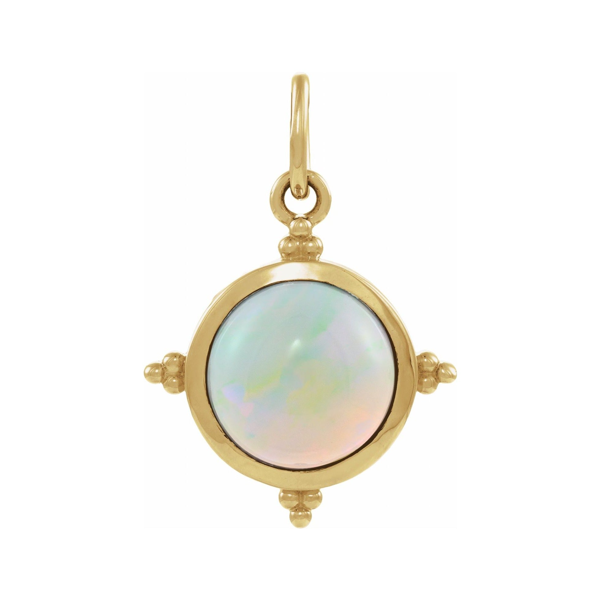 Sapphire Row Lab-Grown White Opal Beaded Cabochon Pendant - 14K Yellow Gold
