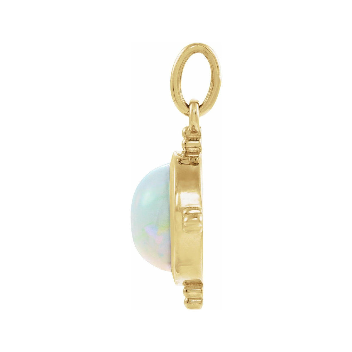 Sapphire Row Lab-Grown White Opal Beaded Cabochon Pendant - 14K Yellow Gold (view 2)