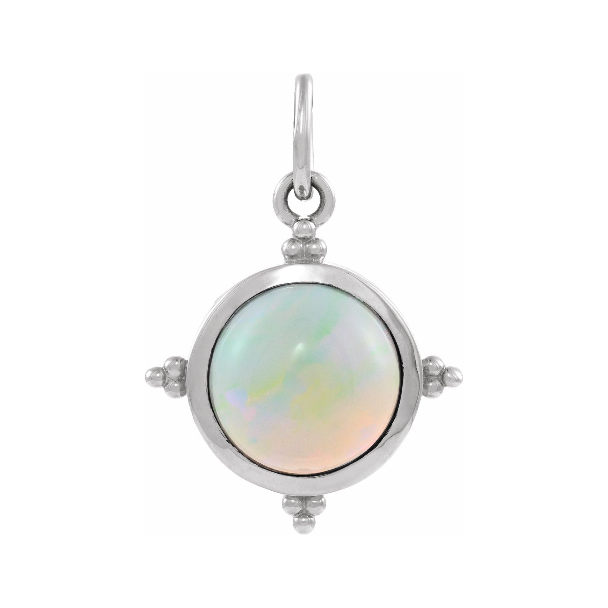 Sapphire Row Lab-Grown White Opal Beaded Cabochon Pendant - 14K White Gold