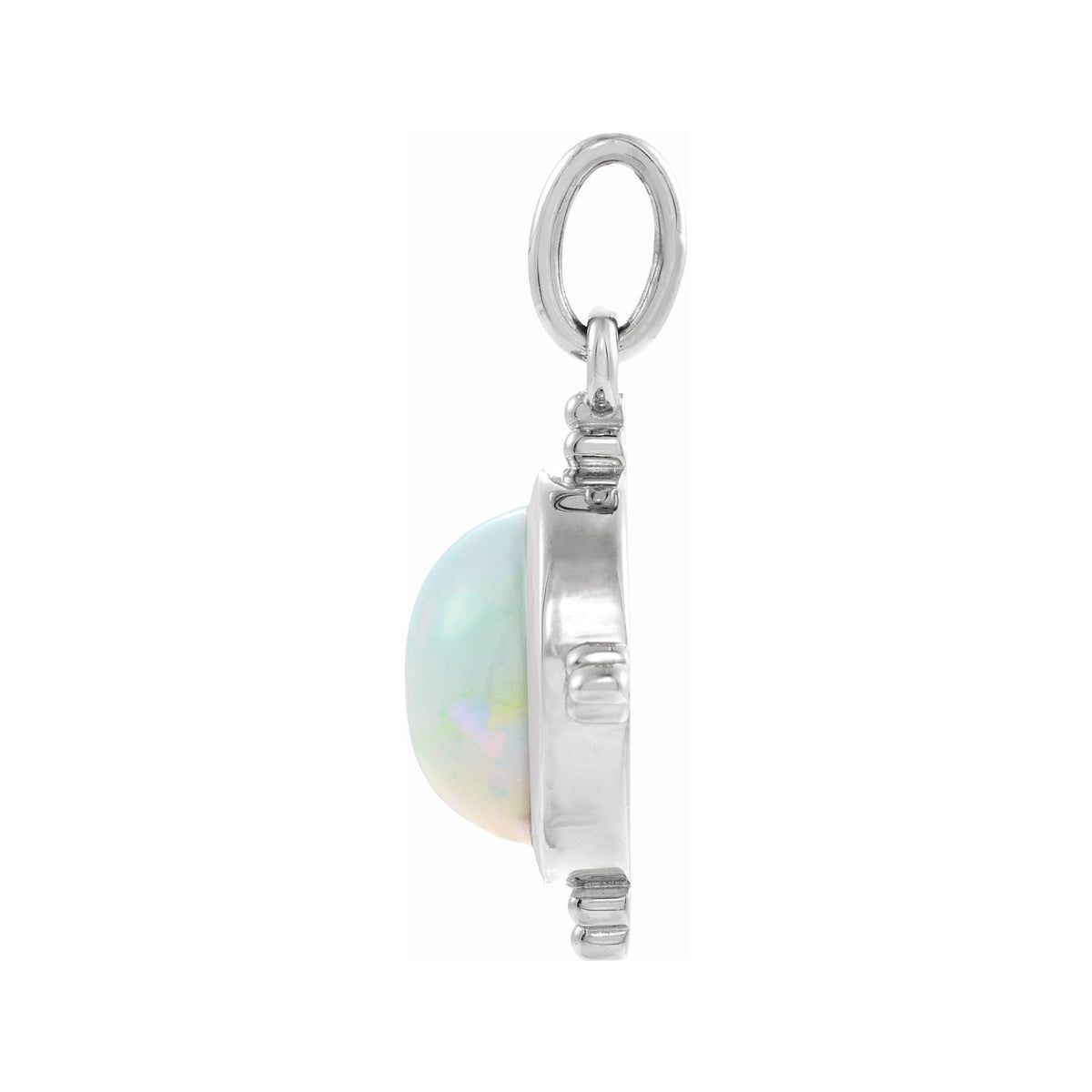 Sapphire Row Lab-Grown White Opal Beaded Cabochon Pendant - 14K White Gold (view 2)