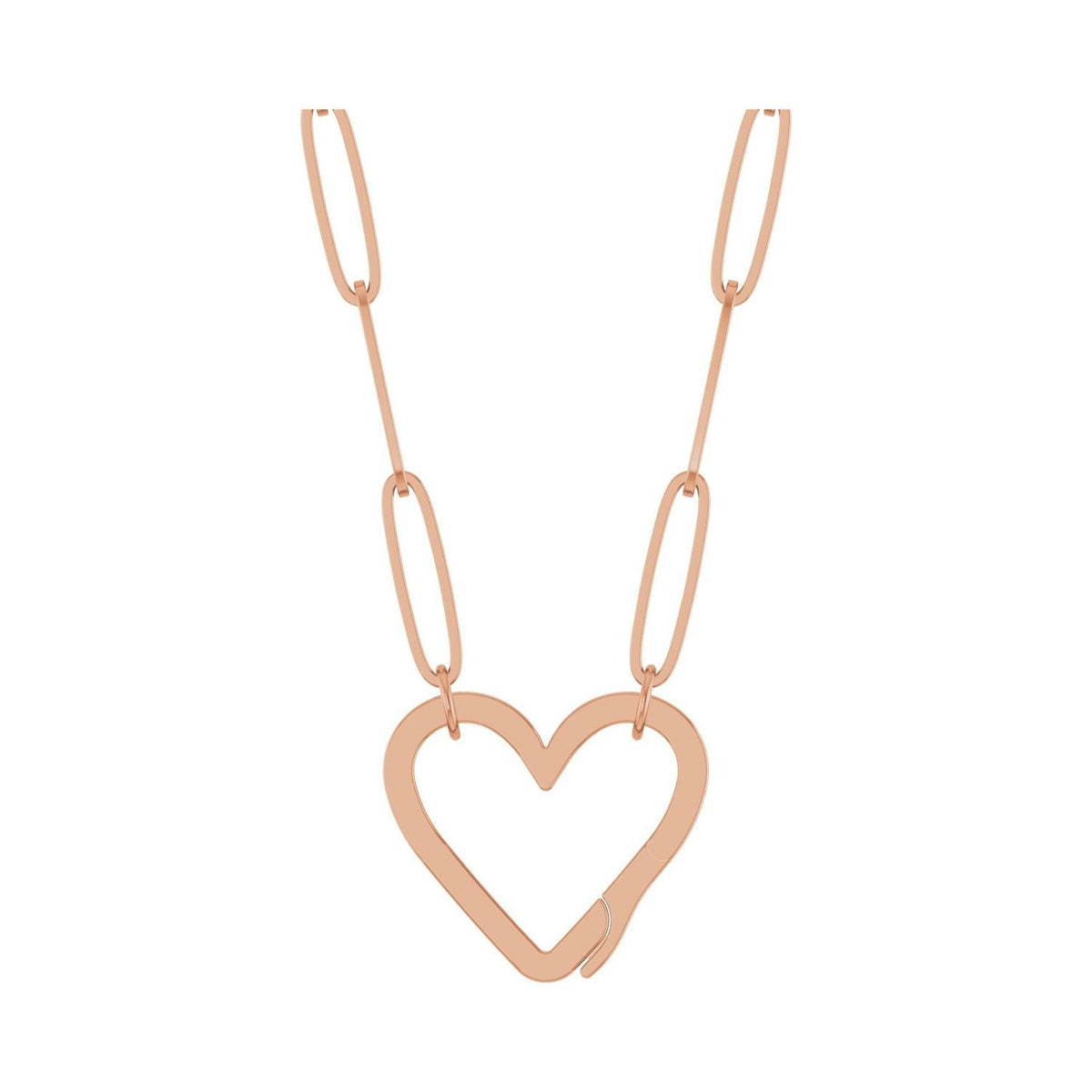 Sapphire Row Gold Heart Carabiner Necklace - 14K Rose Gold, 16"