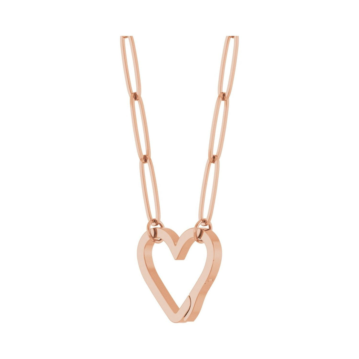 Sapphire Row Gold Heart Carabiner Necklace - 14K Rose Gold, 16" (view 2)