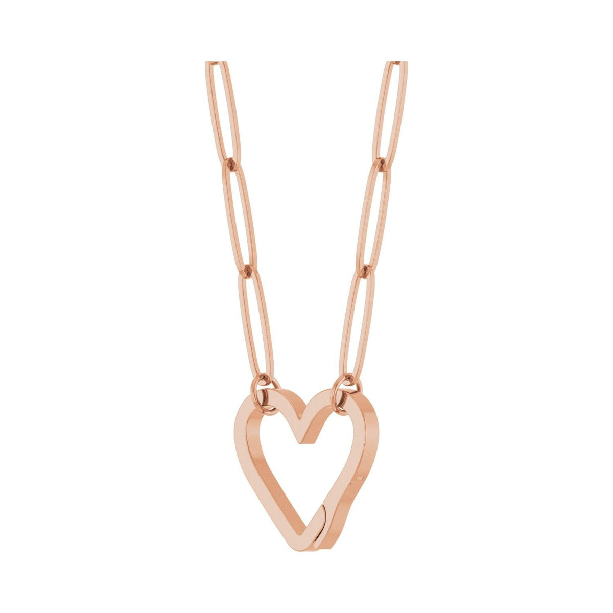 Sapphire Row Gold Heart Carabiner Necklace - 14K Rose Gold, 18" (view 2)