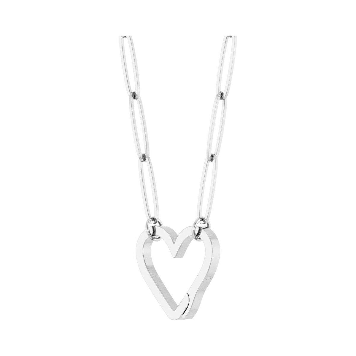 Sapphire Row Gold Heart Carabiner Necklace - 14K White Gold, 16" (view 2)