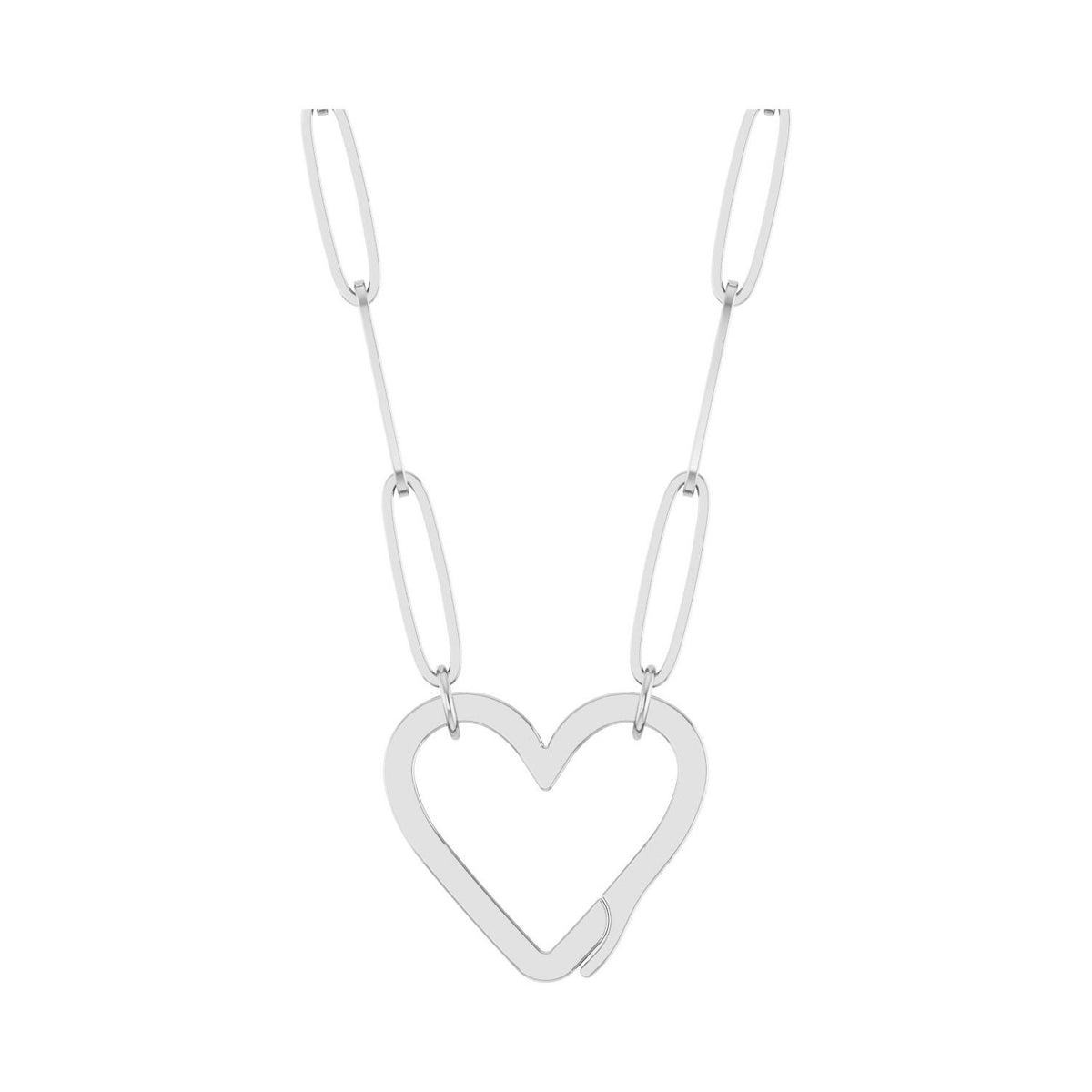 Sapphire Row Gold Heart Carabiner Necklace - 14K White Gold, 18"