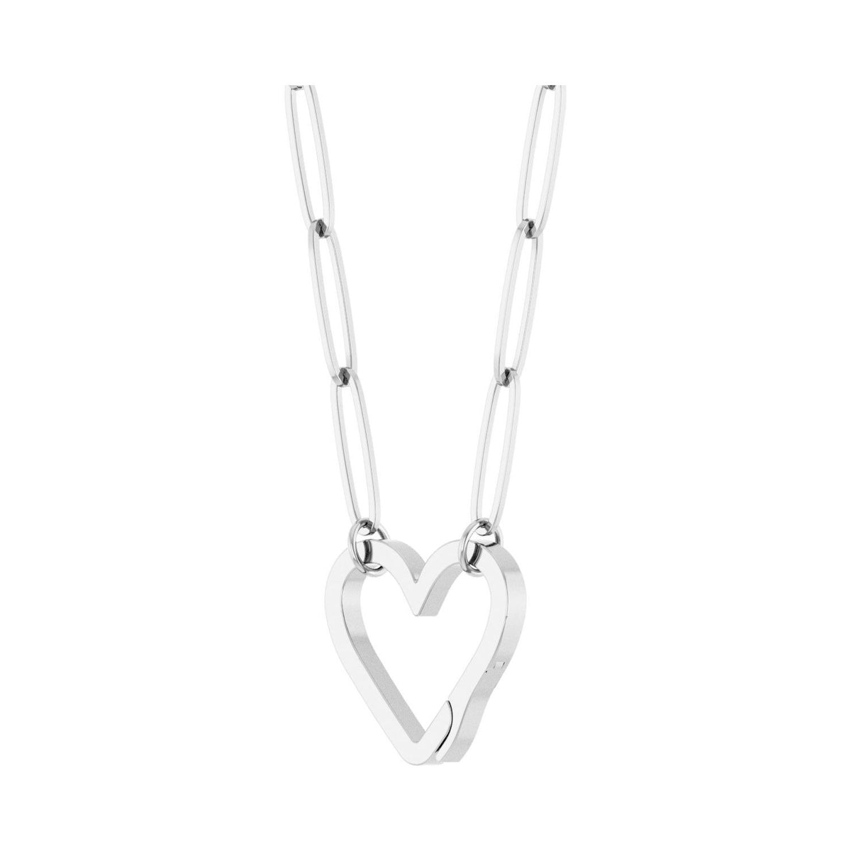 Sapphire Row Gold Heart Carabiner Necklace - 14K White Gold, 18" (view 2)