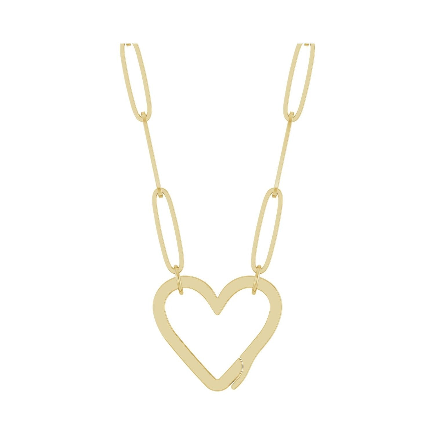 Sapphire Row Gold Heart Carabiner Necklace - 14K Yellow Gold, 16"
