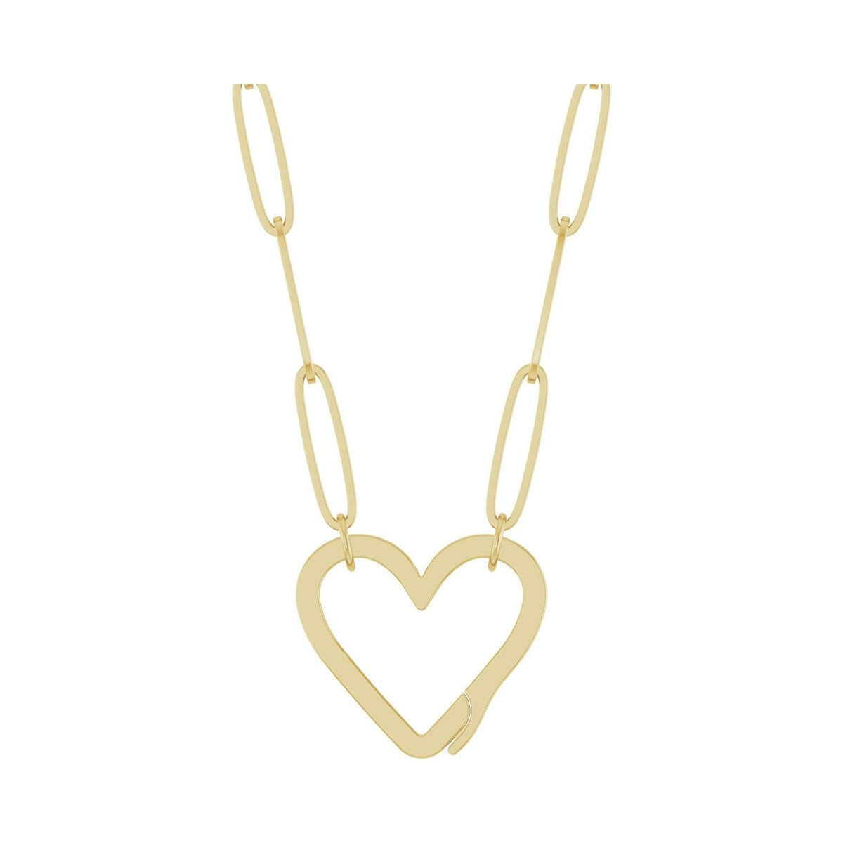Sapphire Row Gold Heart Carabiner Necklace - 14K Yellow Gold, 16"