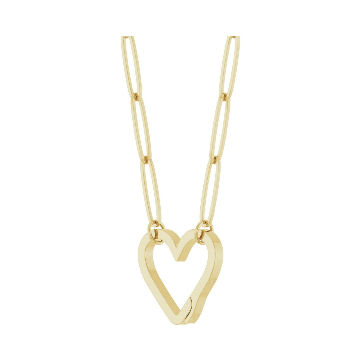 Sapphire Row Gold Heart Carabiner Necklace - 14K Yellow Gold, 16" (view 2)
