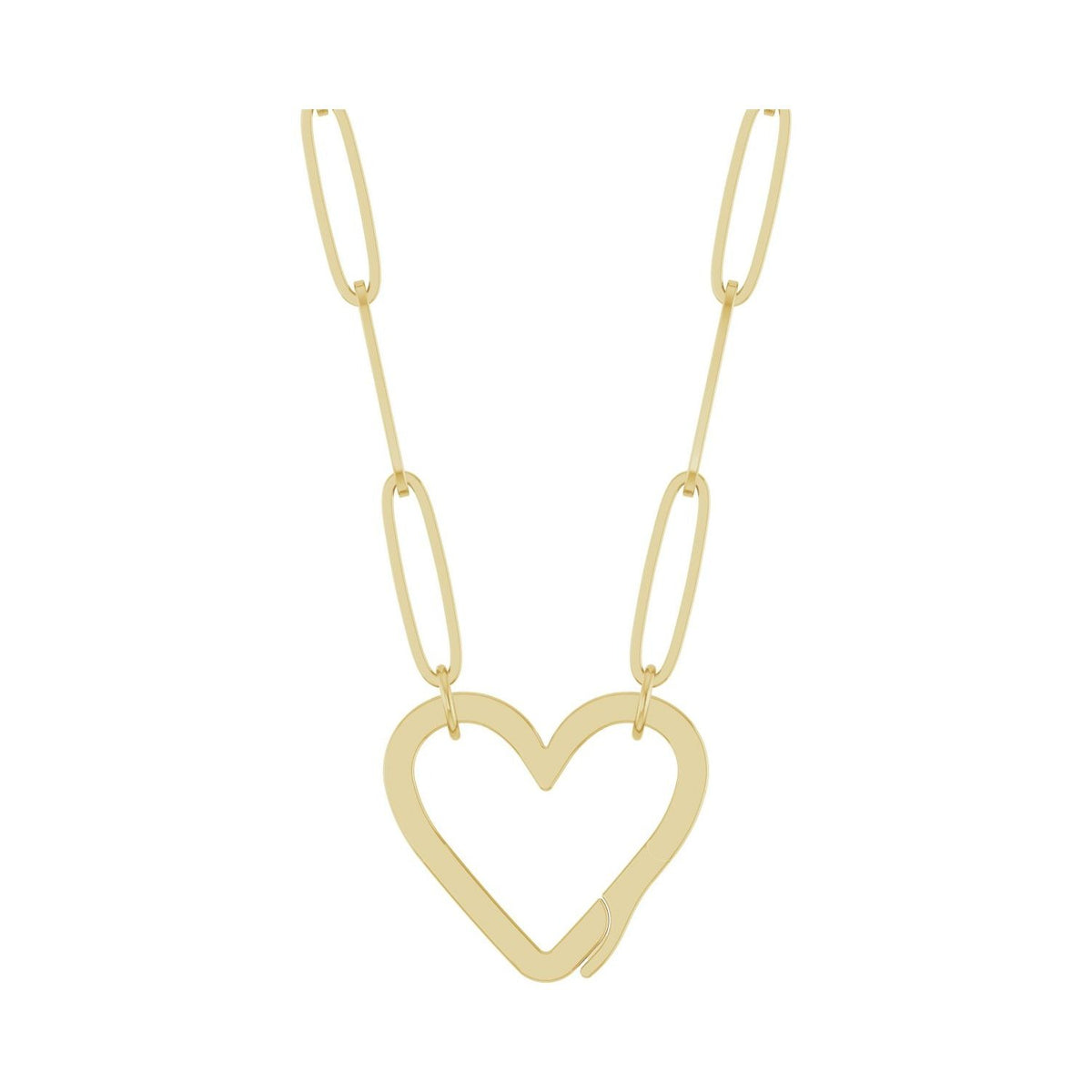 Sapphire Row Gold Heart Carabiner Necklace - 14K Yellow Gold, 18"