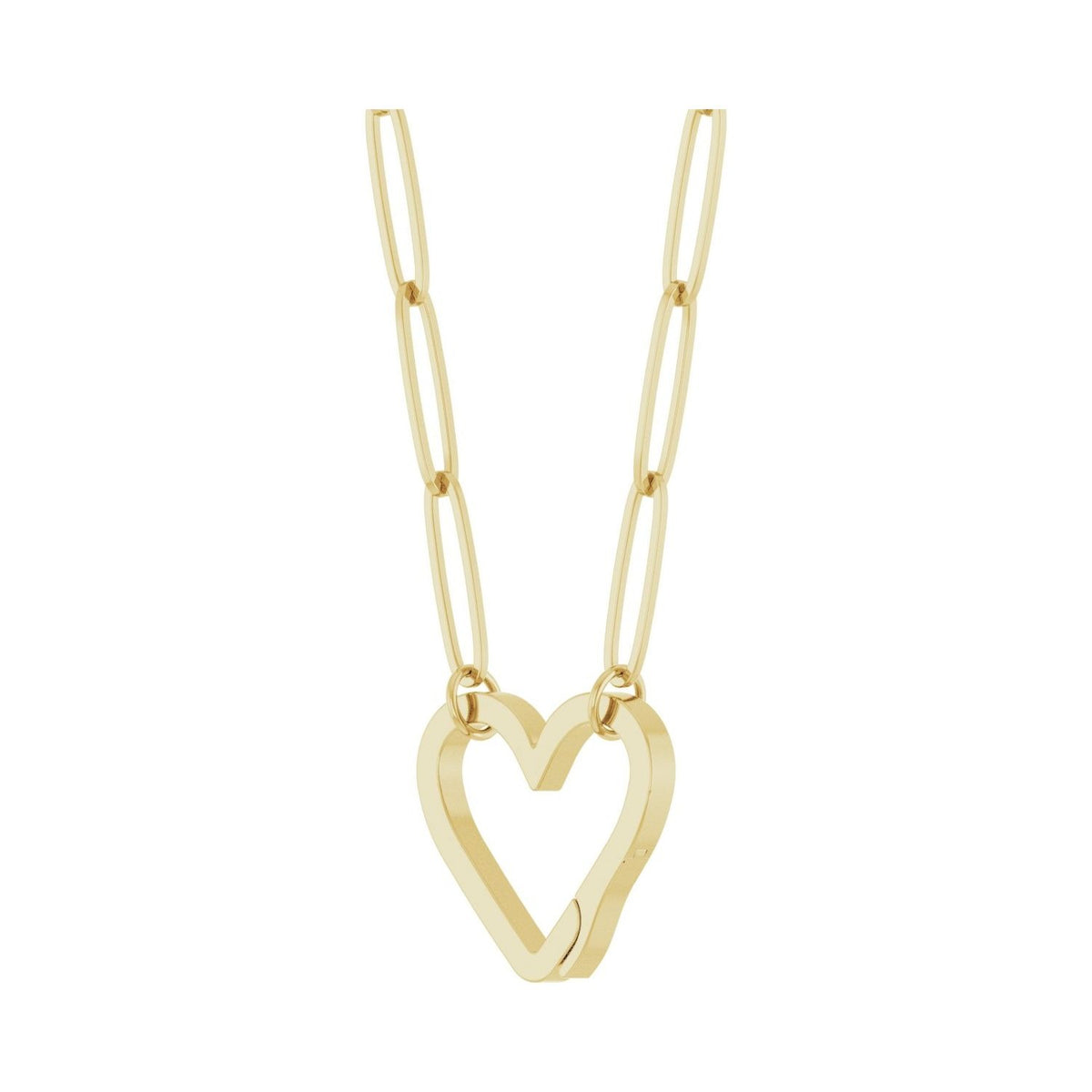 Sapphire Row Gold Heart Carabiner Necklace - 14K Yellow Gold, 18" (view 2)