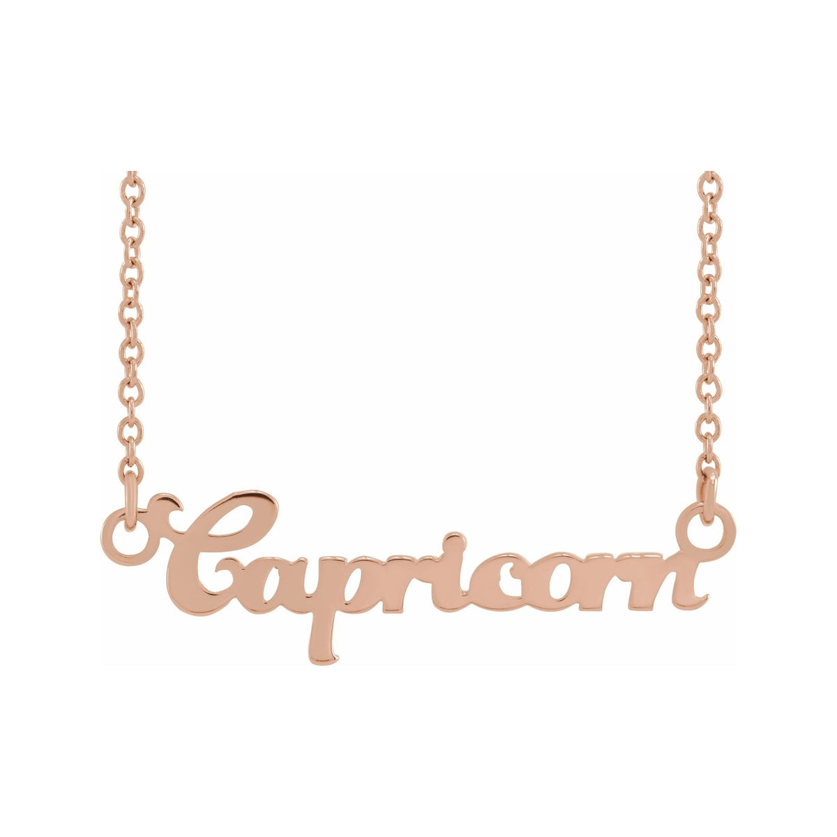 Sapphire Row Gold Script Zodiac Necklace - 14K Rose Gold, Capricorn