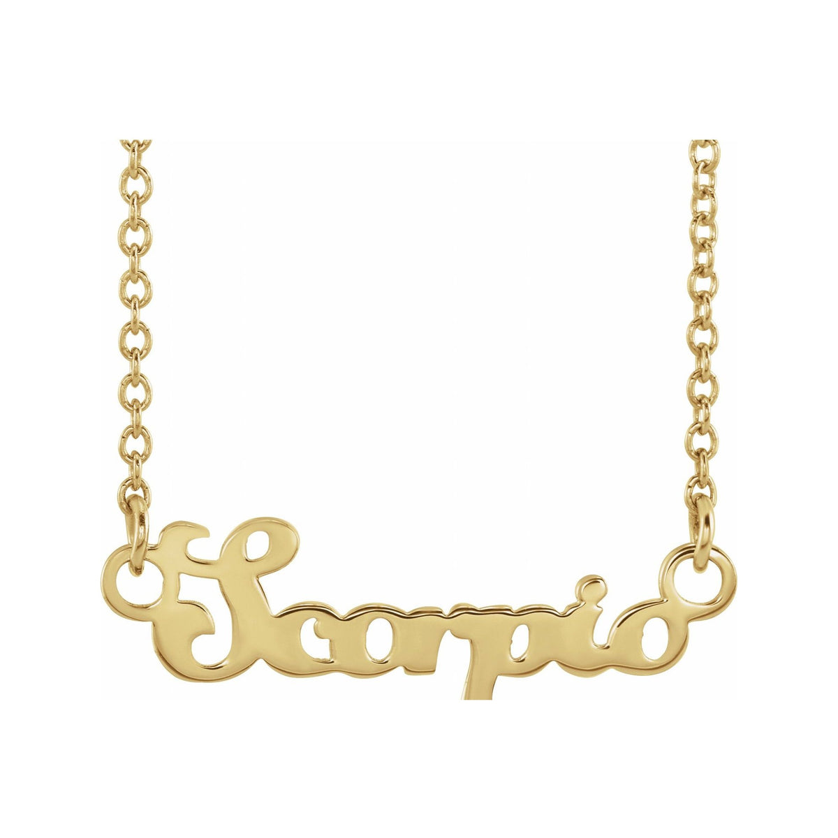 Sapphire Row Gold Script Zodiac Necklace - 14K Yellow Gold, Scorpio