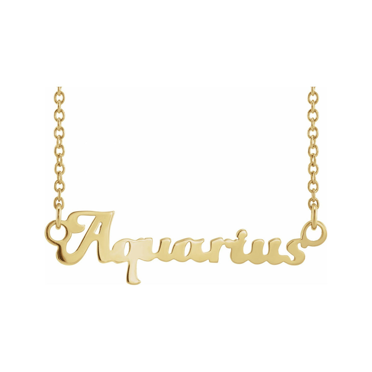 Sapphire Row Gold Script Zodiac Necklace - 14K Yellow Gold, Aquarius