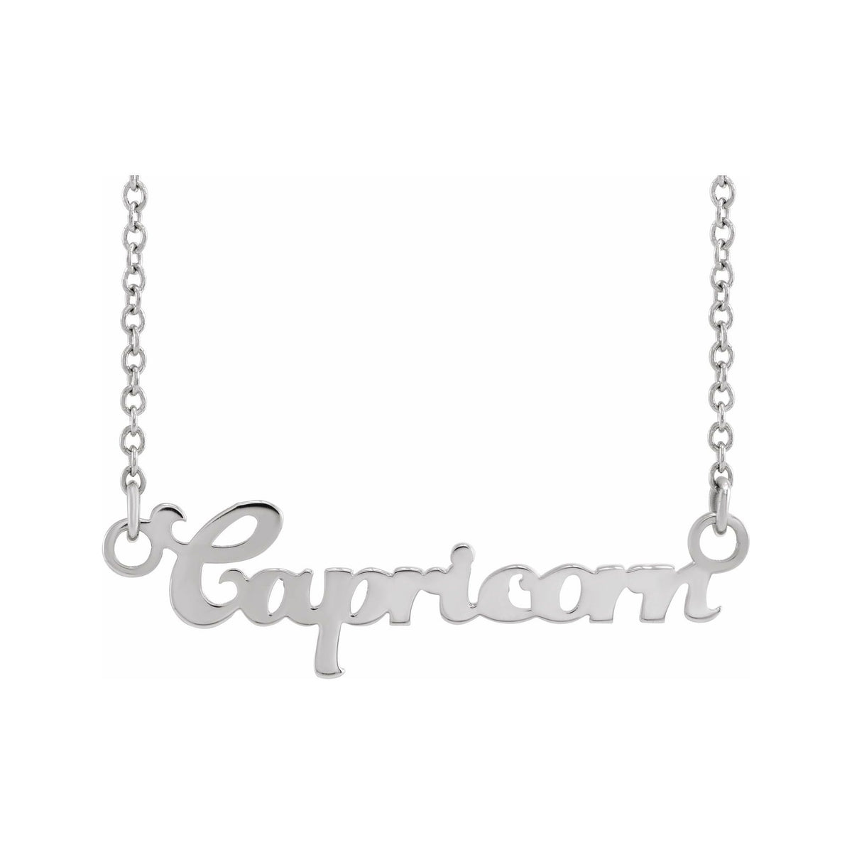 Sapphire Row Gold Script Zodiac Necklace - Platinum, Capricorn