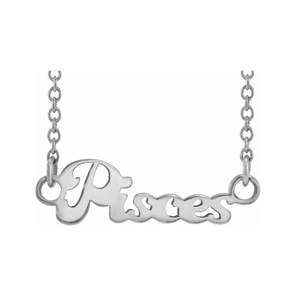 Sapphire Row Gold Script Zodiac Necklace - Platinum, Pisces