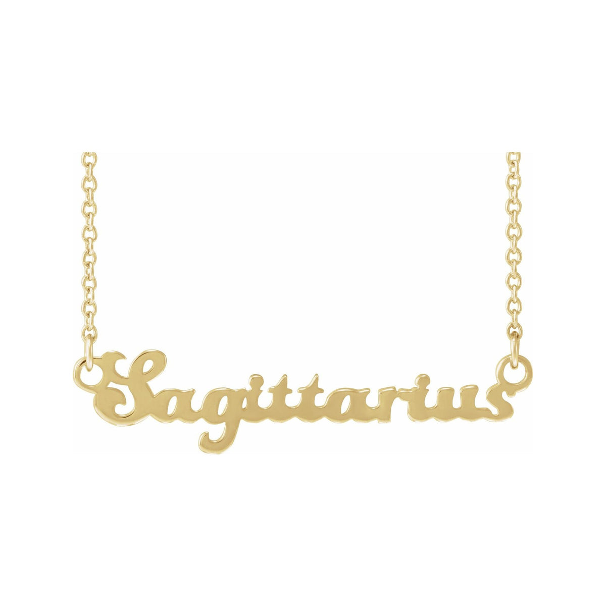 Sapphire Row Gold Script Zodiac Necklace - 14K Yellow Gold, Sagittarius