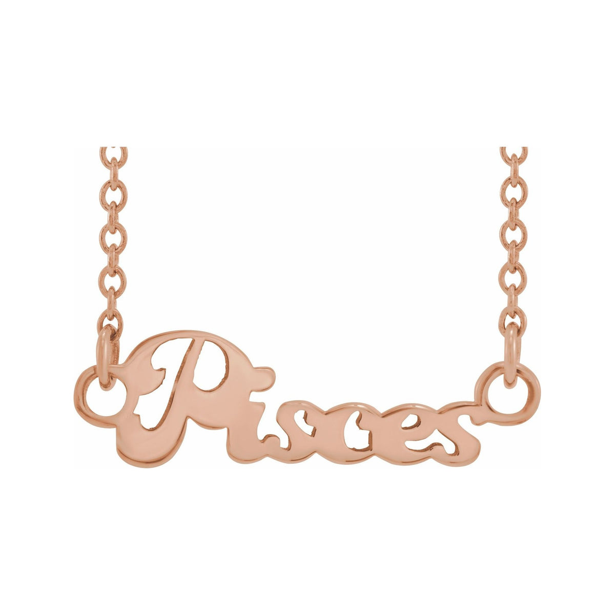 Sapphire Row Gold Script Zodiac Necklace - 14K Rose Gold, Pisces