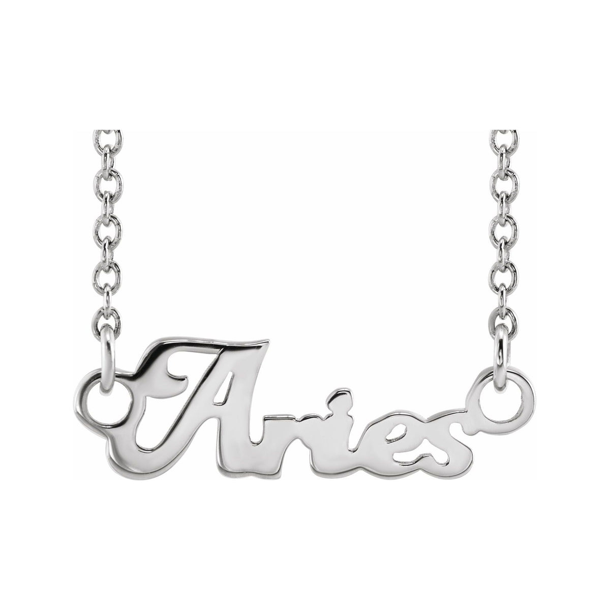 Sapphire Row Gold Script Zodiac Necklace - 14K White Gold, Aries