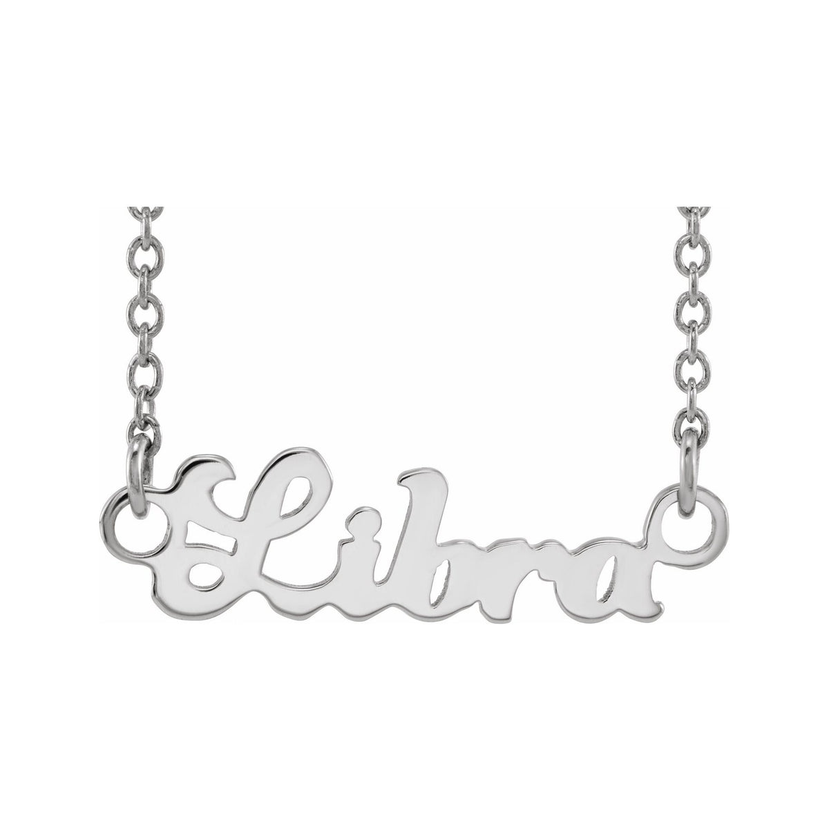 Sapphire Row Gold Script Zodiac Necklace - 14K White Gold, Libra