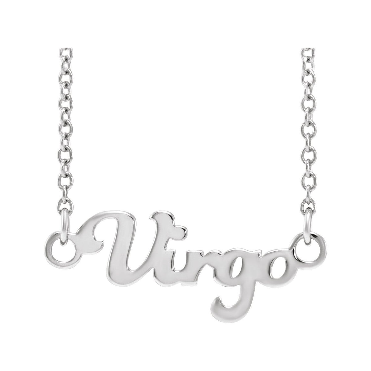 Sapphire Row Gold Script Zodiac Necklace - 14K White Gold, Virgo