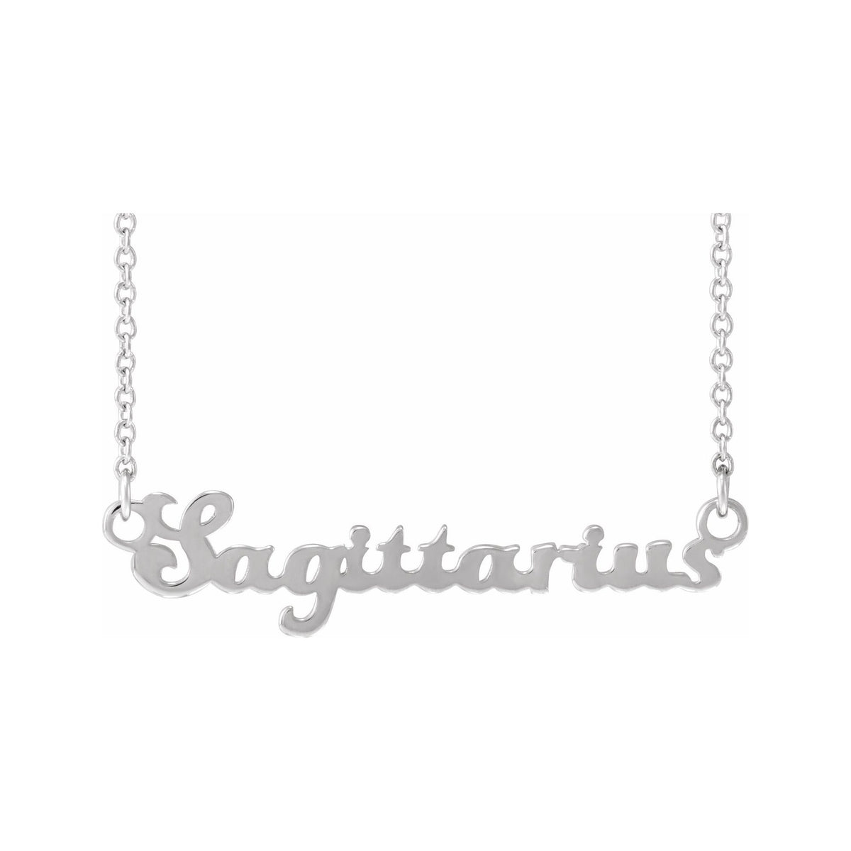 Sapphire Row Gold Script Zodiac Necklace - Platinum, Sagittarius
