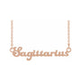 Sapphire Row Gold Script Zodiac Necklace - 14K Rose Gold, Sagittarius