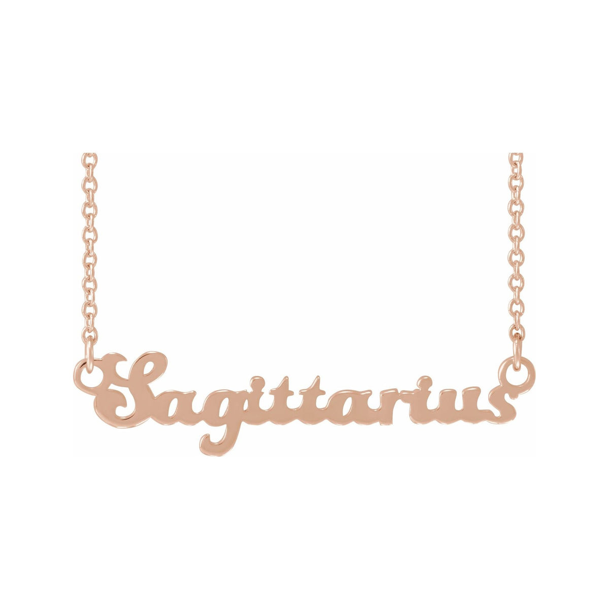 Sapphire Row Gold Script Zodiac Necklace - 14K Rose Gold, Sagittarius