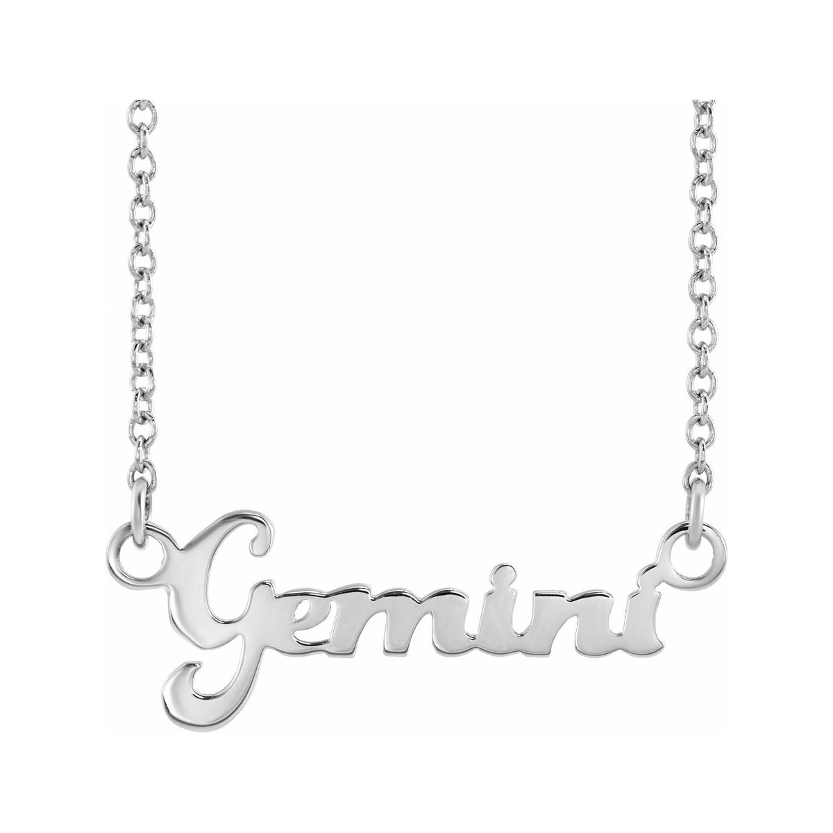 Sapphire Row Gold Script Zodiac Necklace - 14K White Gold, Gemini