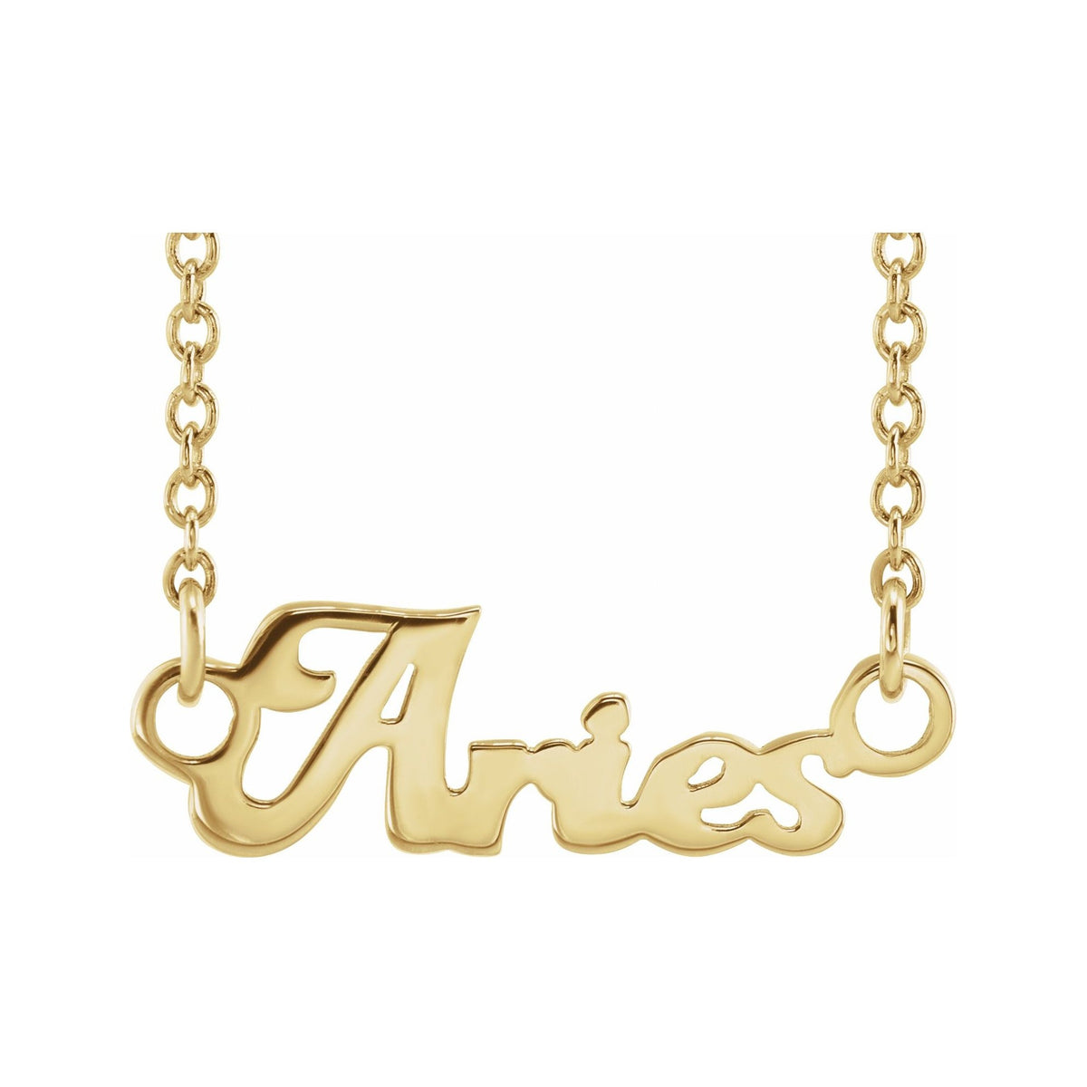 Sapphire Row Gold Script Zodiac Necklace - 14K Yellow Gold, Aries