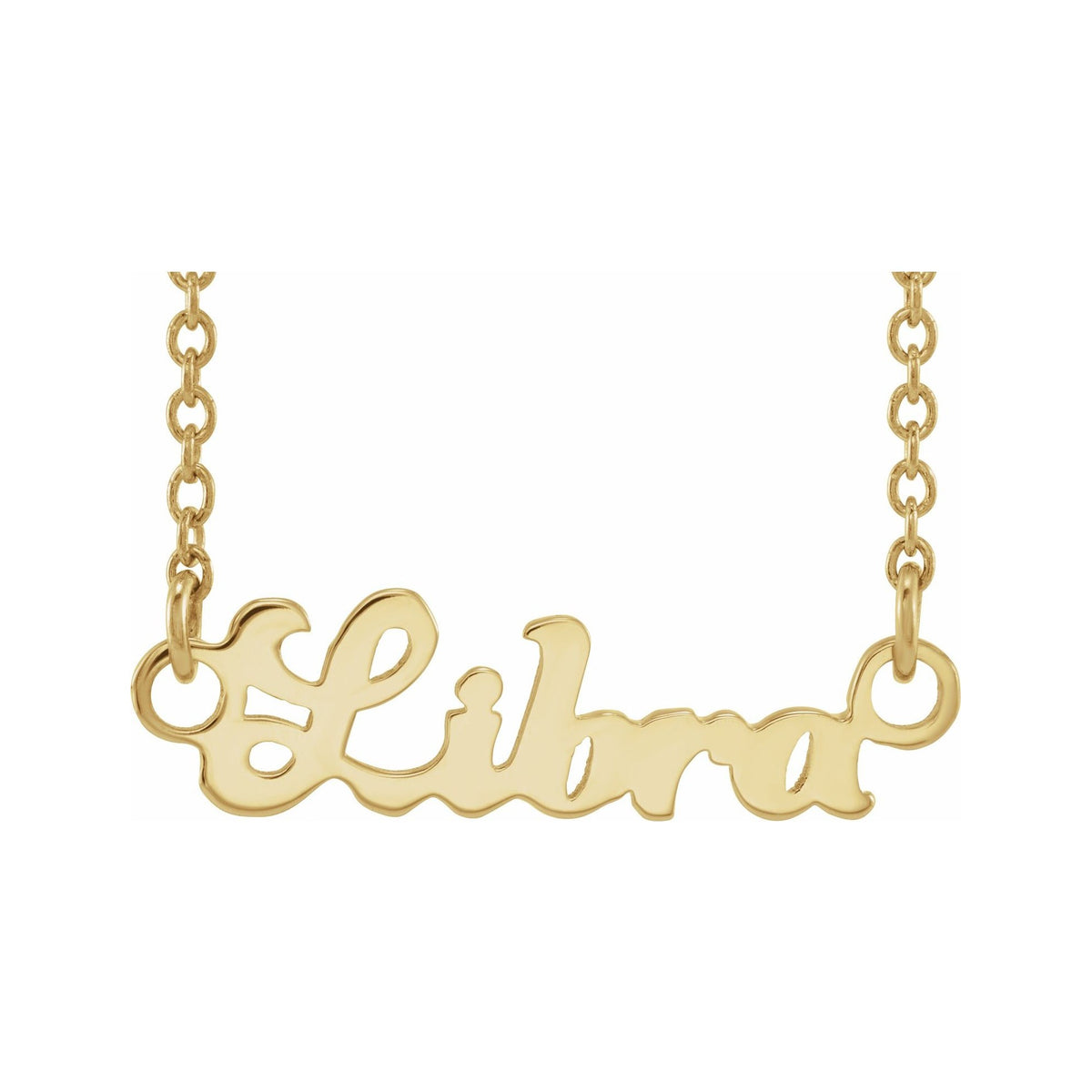 Sapphire Row Gold Script Zodiac Necklace - 14K Yellow Gold, Libra