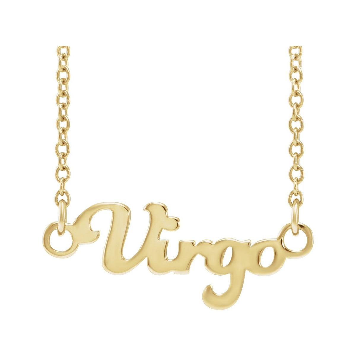 Sapphire Row Gold Script Zodiac Necklace - 14K Yellow Gold, Virgo