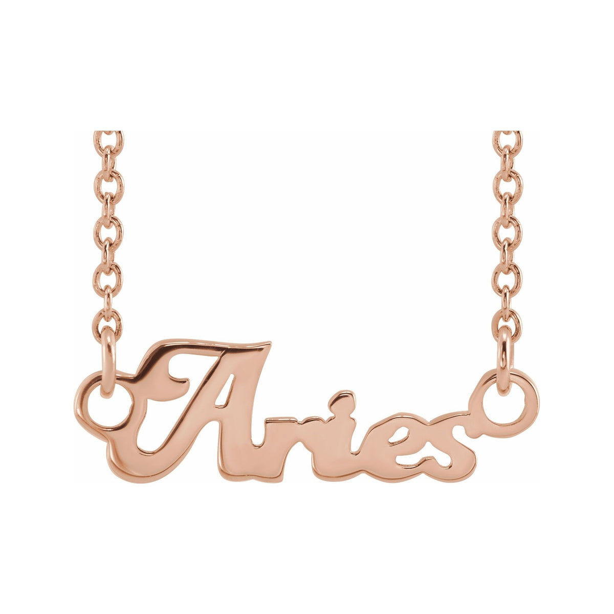 Sapphire Row Gold Script Zodiac Necklace - 14K Rose Gold, Aries