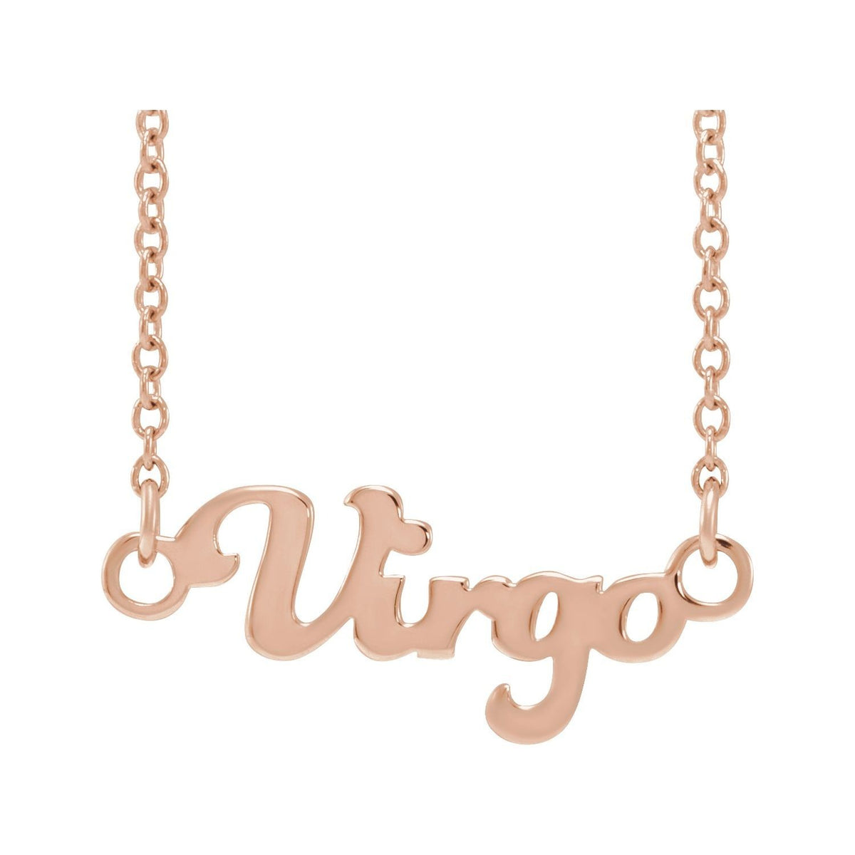Sapphire Row Gold Script Zodiac Necklace - 14K Rose Gold, Virgo
