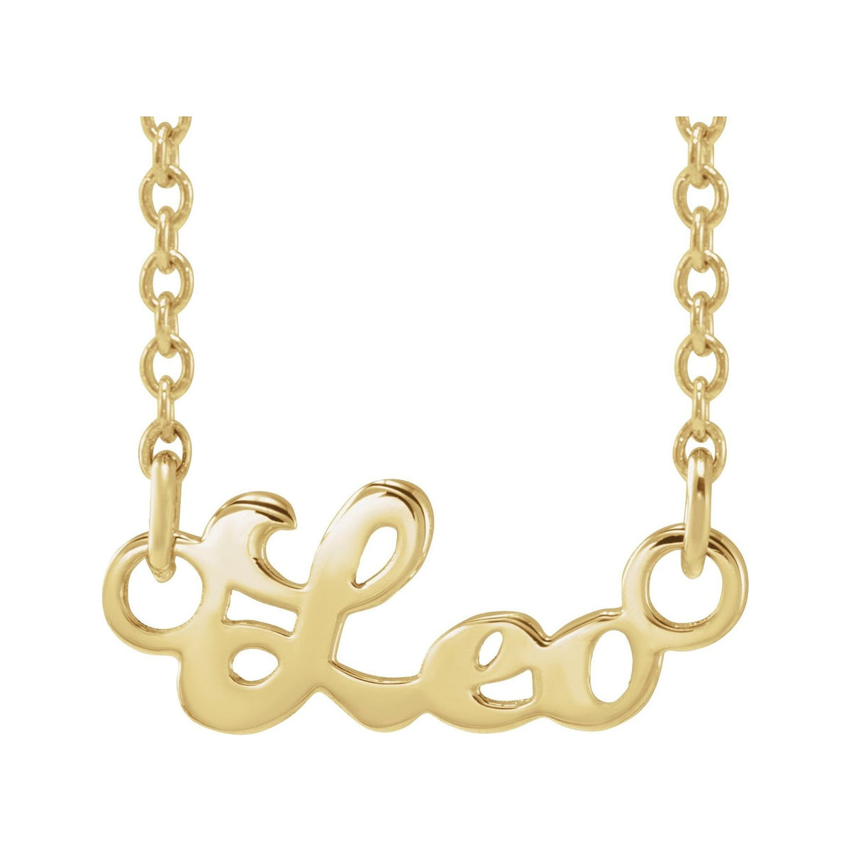Sapphire Row Gold Script Zodiac Necklace - 14K Yellow Gold, Leo