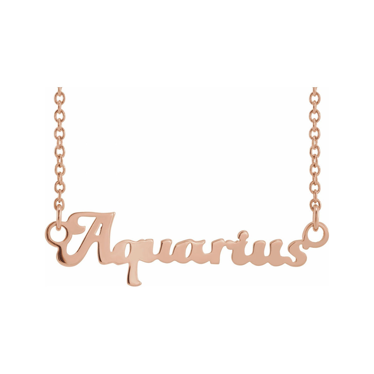 Sapphire Row Gold Script Zodiac Necklace - 14K Rose Gold, Aquarius