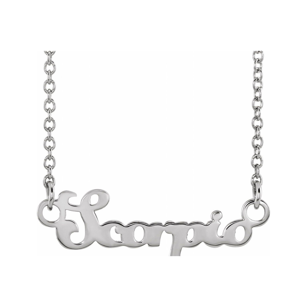 Sapphire Row Gold Script Zodiac Necklace - 14K White Gold, Scorpio
