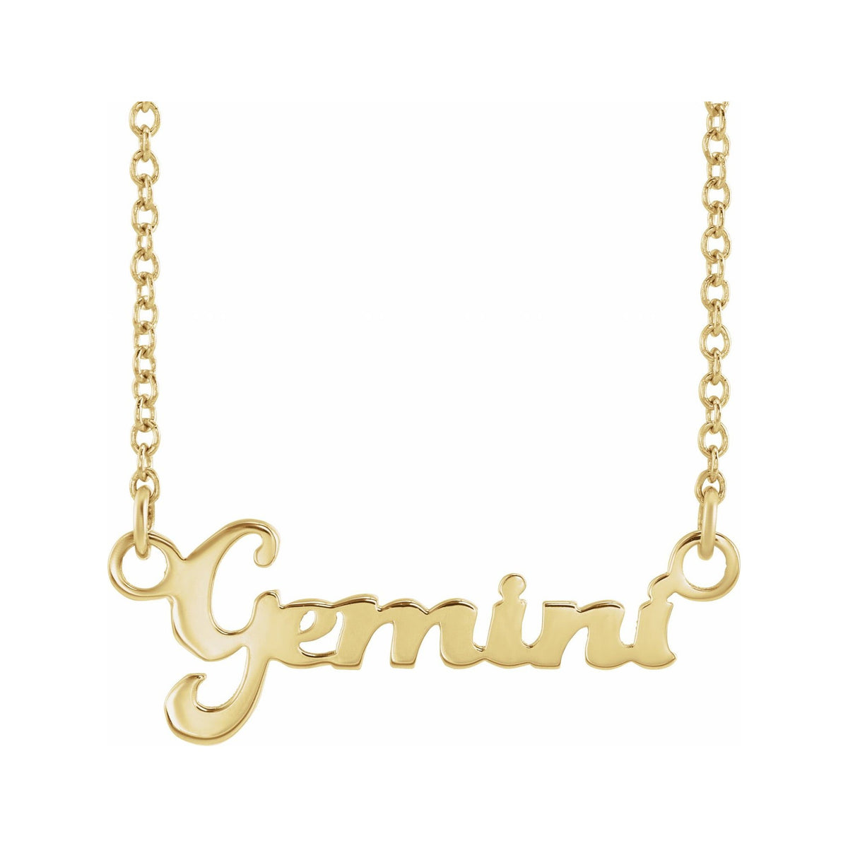 Sapphire Row Gold Script Zodiac Necklace - 14K Yellow Gold, Gemini