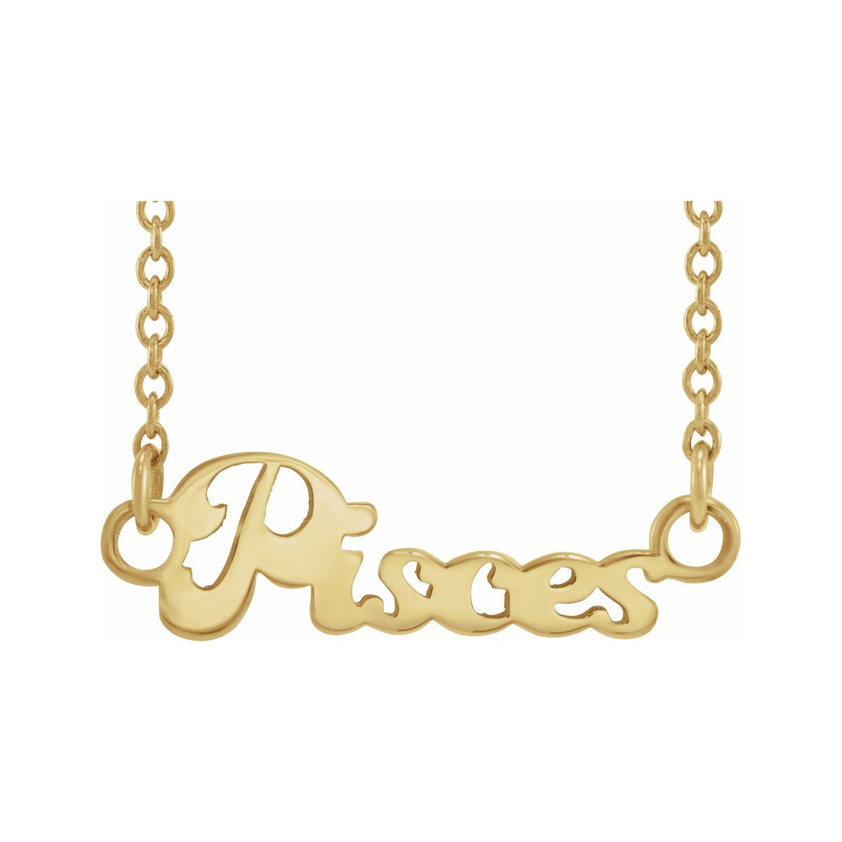 Sapphire Row Gold Script Zodiac Necklace - 14K Yellow Gold, Pisces