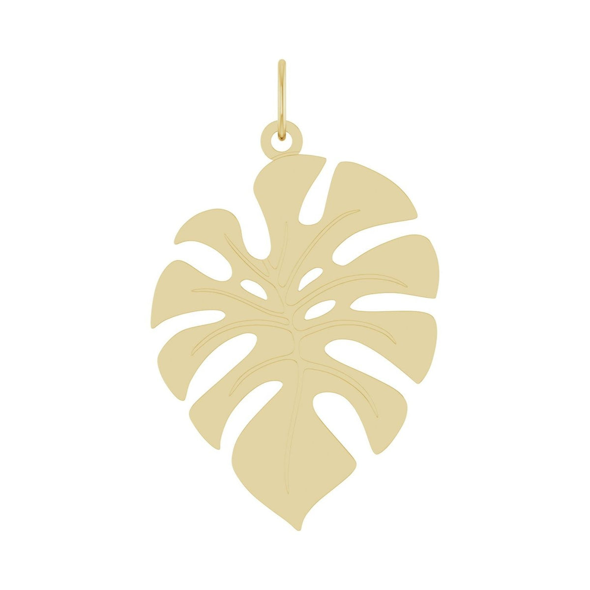 Sapphire Row Gold Monstera Leaf Pendant - 14K Yellow Gold