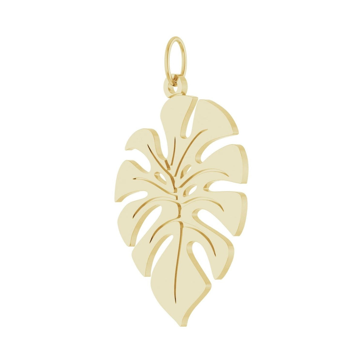 Sapphire Row Gold Monstera Leaf Pendant - 14K Yellow Gold (view 2)