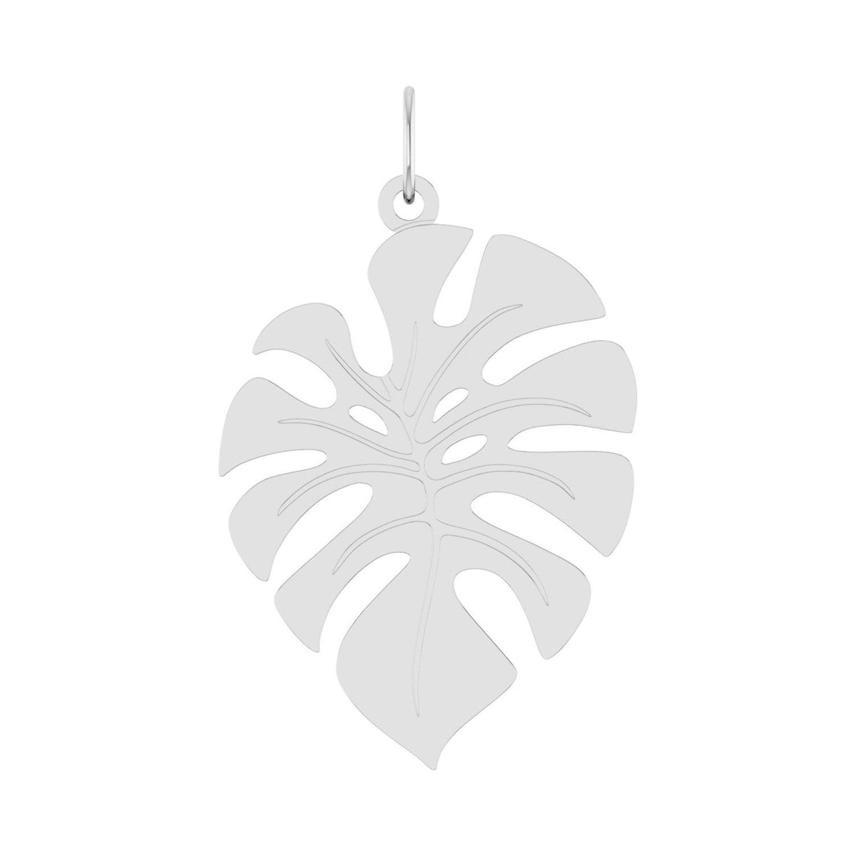 Sapphire Row Gold Monstera Leaf Pendant - 14K White Gold