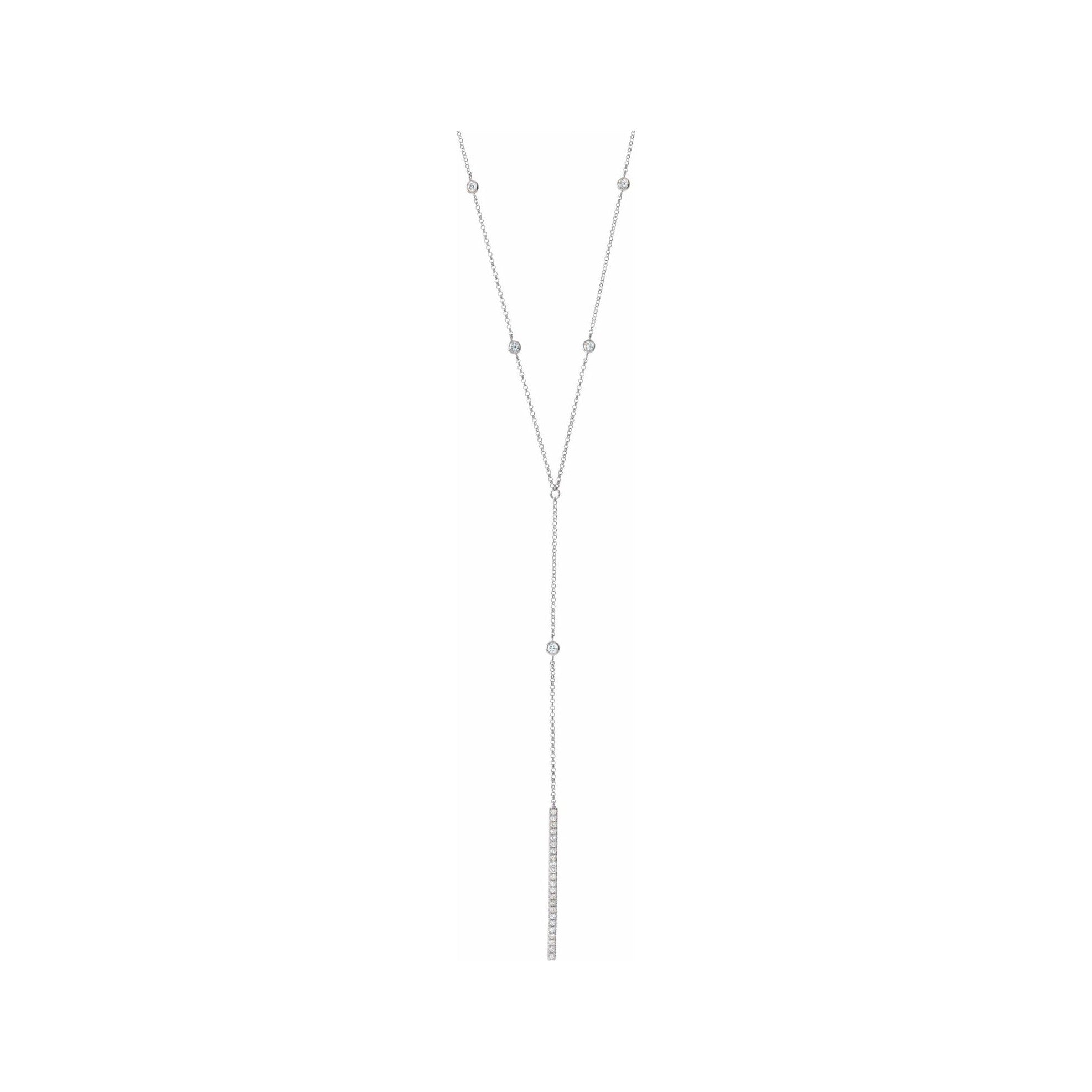 Sapphire Row Natural Diamond Bar Drop Y Necklace - 14K White Gold