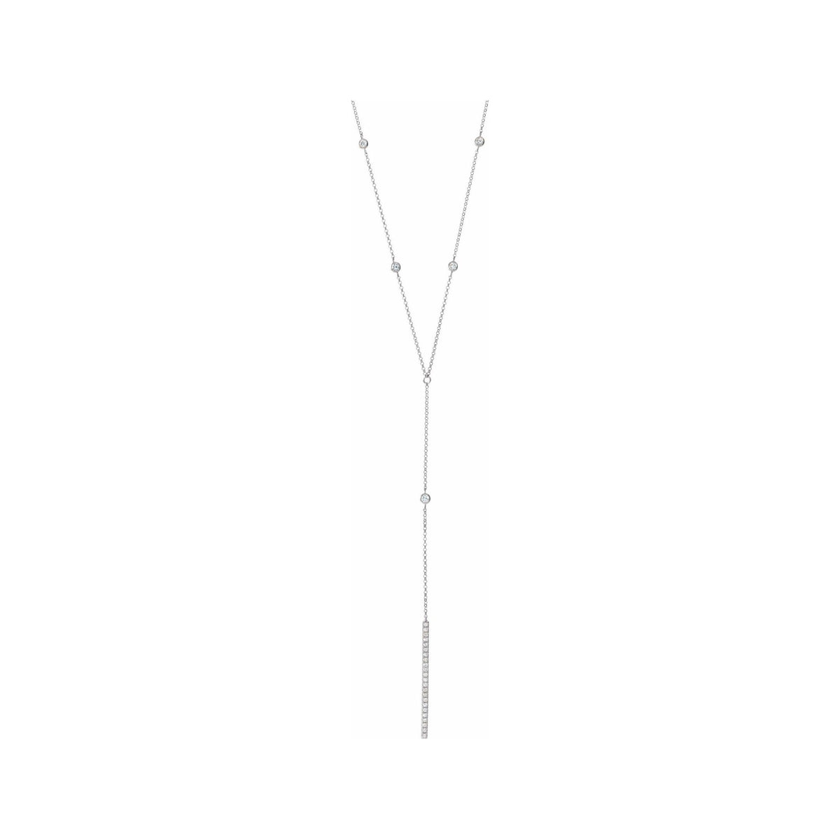 Sapphire Row Natural Diamond Bar Drop Y Necklace - 14K White Gold