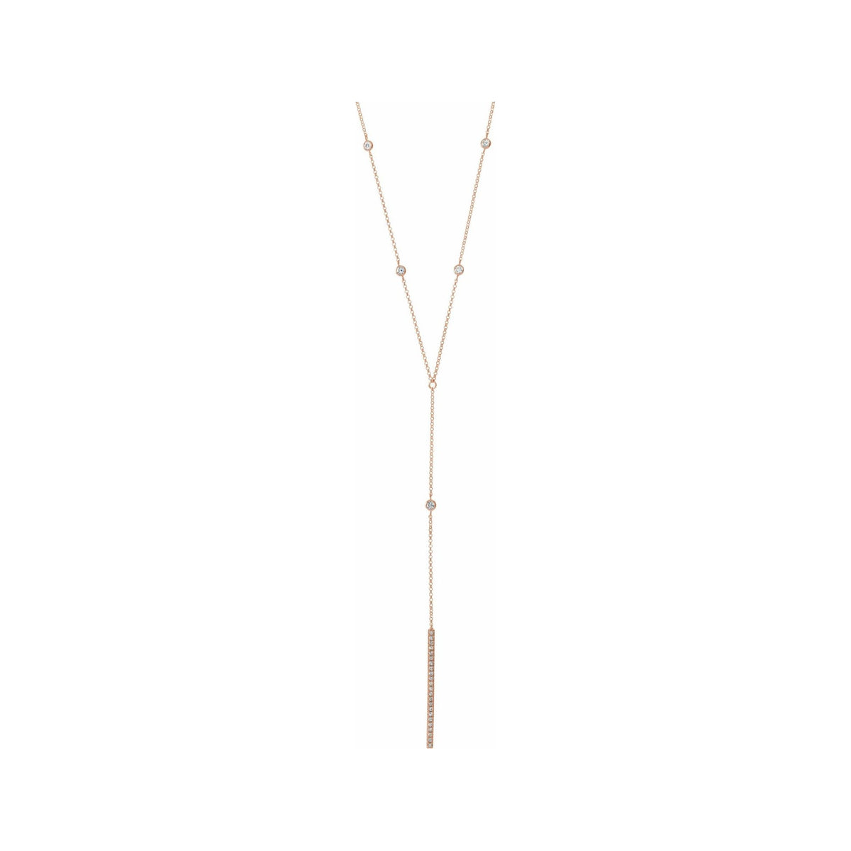 Sapphire Row Natural Diamond Bar Drop Y Necklace - 14K Rose Gold