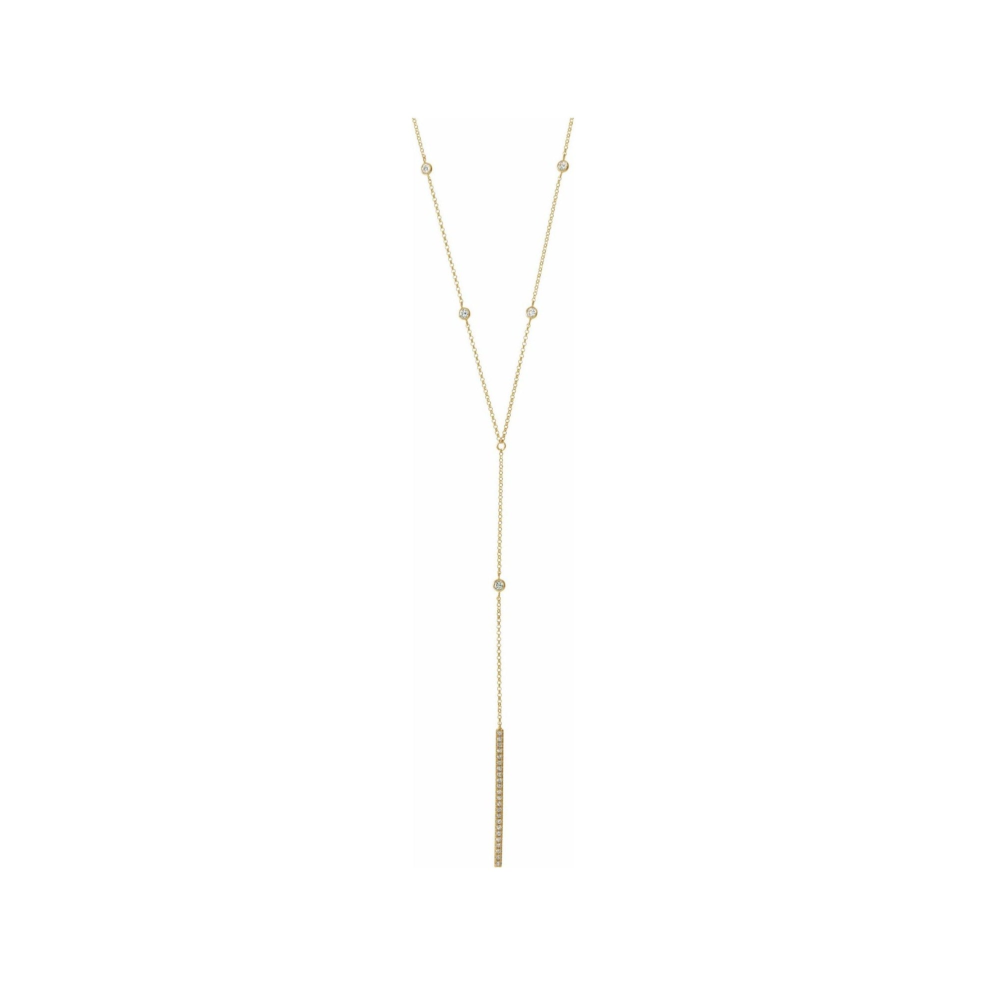 Sapphire Row Natural Diamond Bar Drop Y Necklace - 14K Yellow Gold