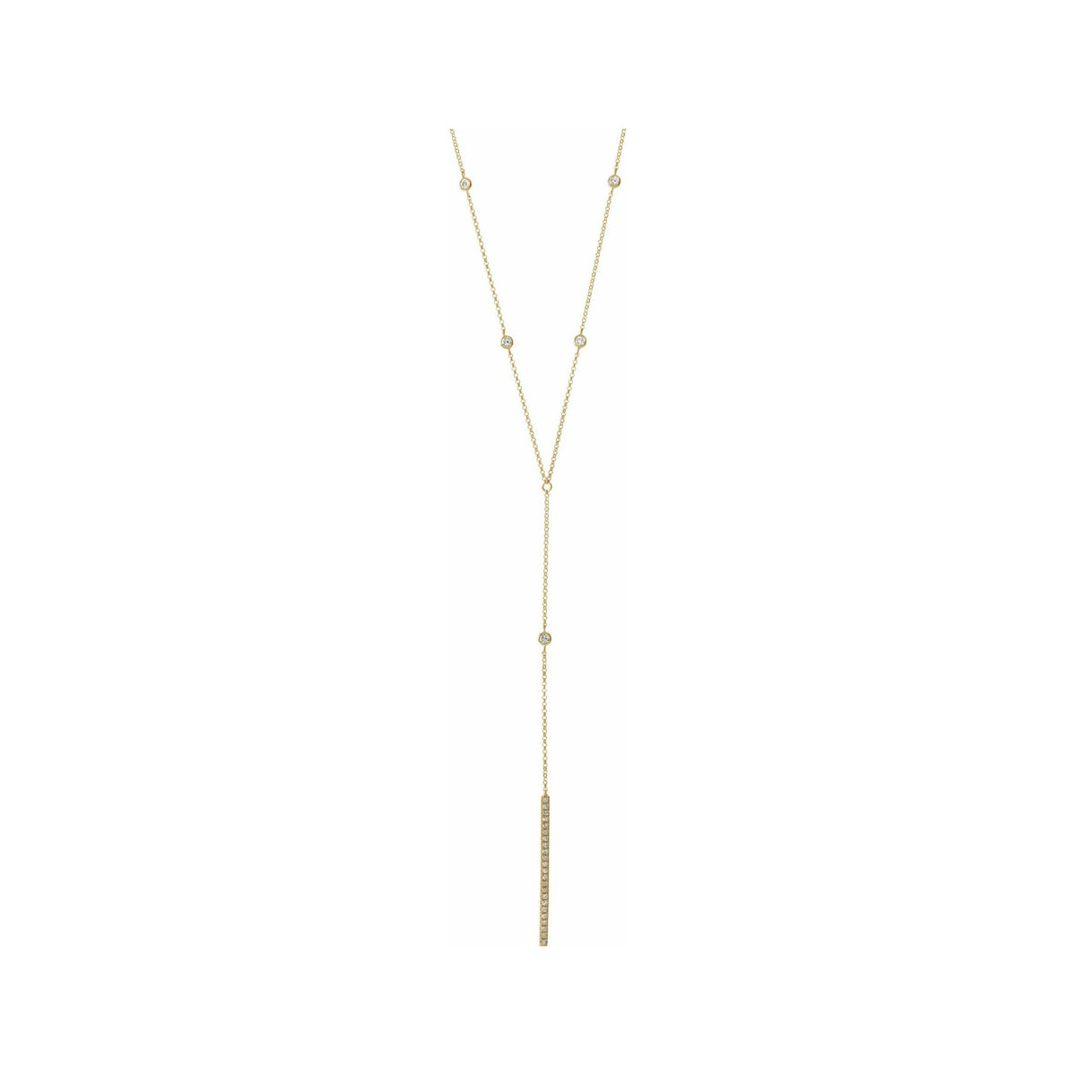 Sapphire Row Natural Diamond Bar Drop Y Necklace - 14K Yellow Gold