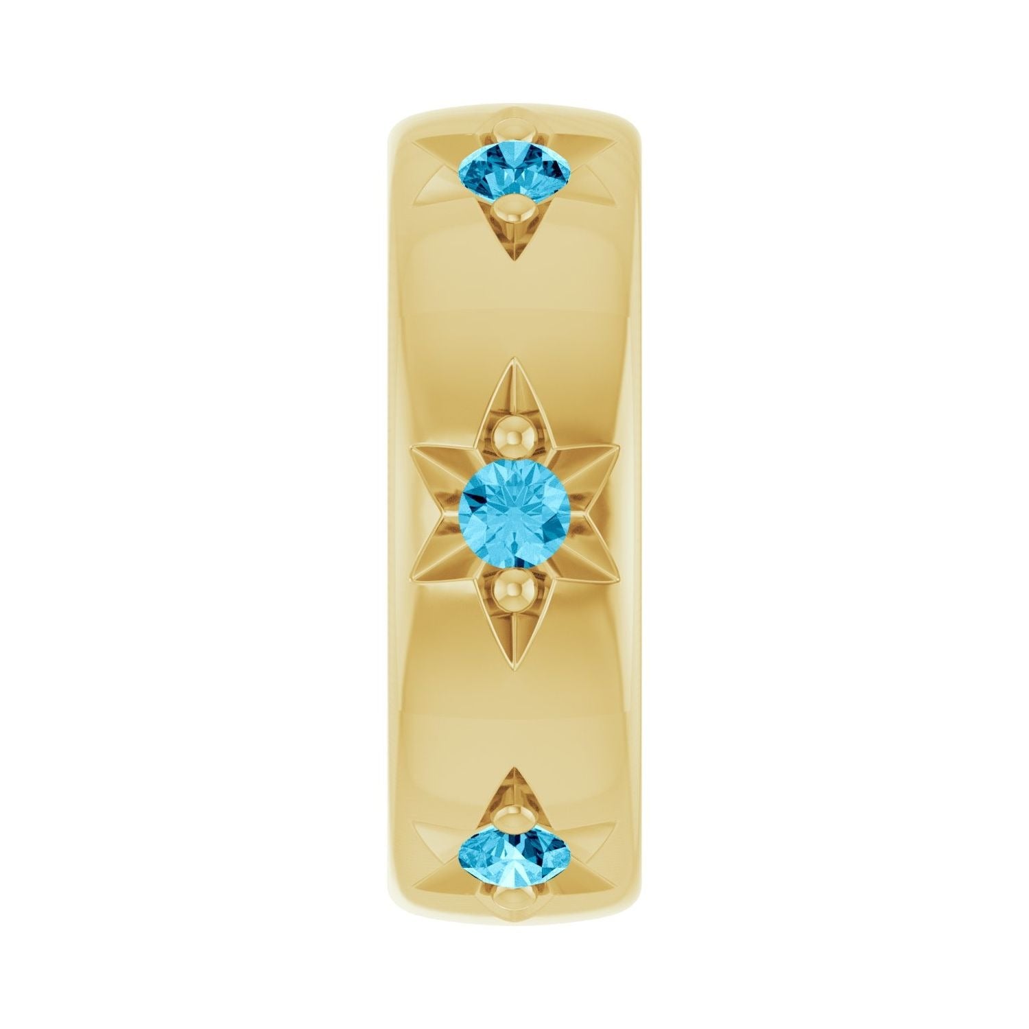 Sapphire Row Natural Gemstone Star Spacer Charm - Aquamarine, 10K Yellow Gold